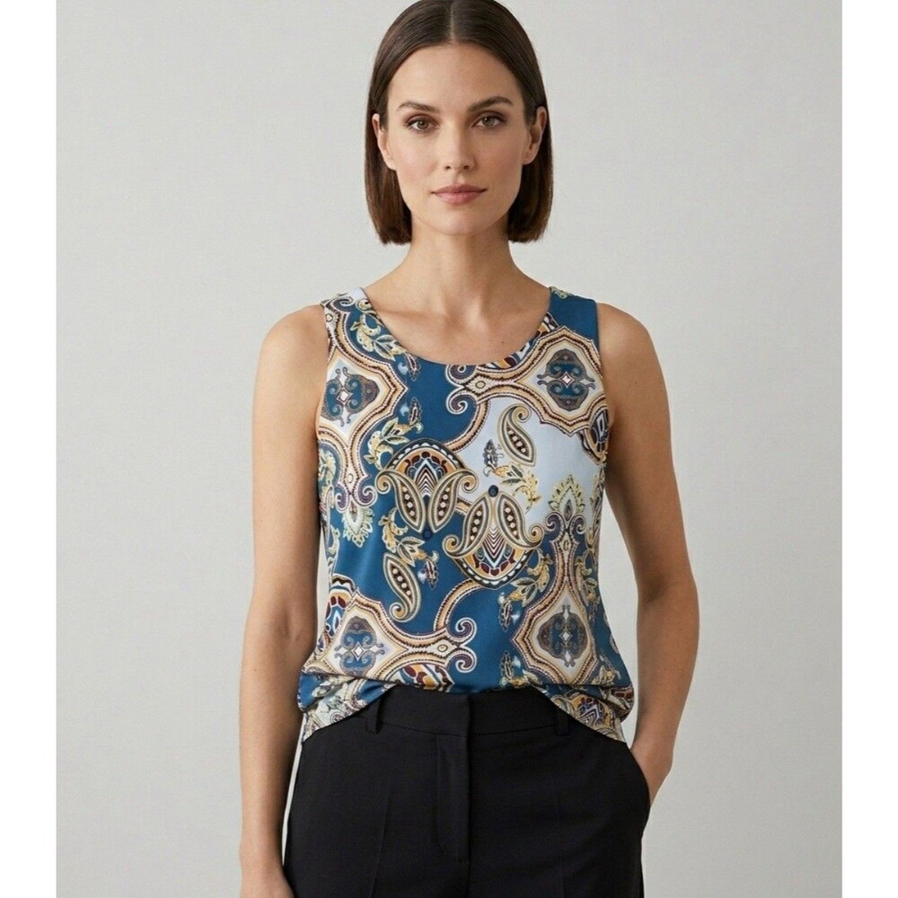 NWT Chico’s Blue Print Reversible Black Tank Sleeveless Top Women’s Size XS (0)